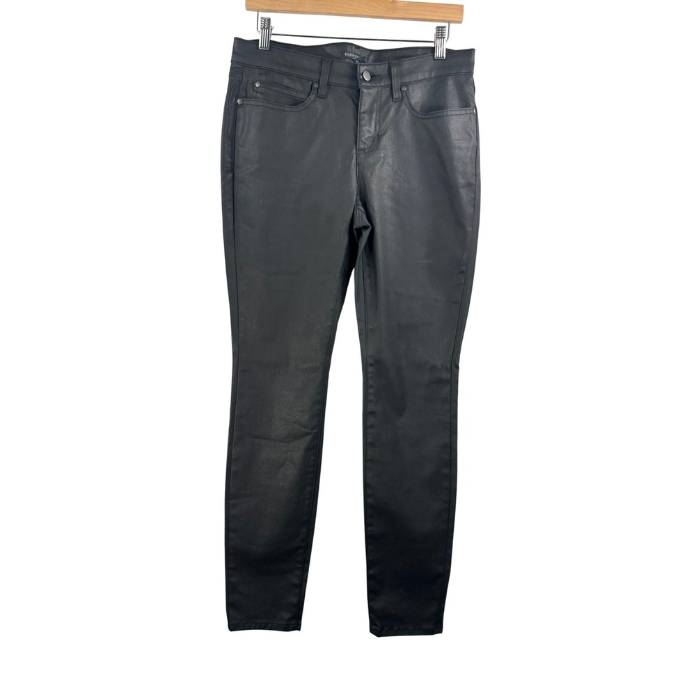 Eileen Fisher Coated Skinny Pants 8 Black Vegan Leather Look money moto